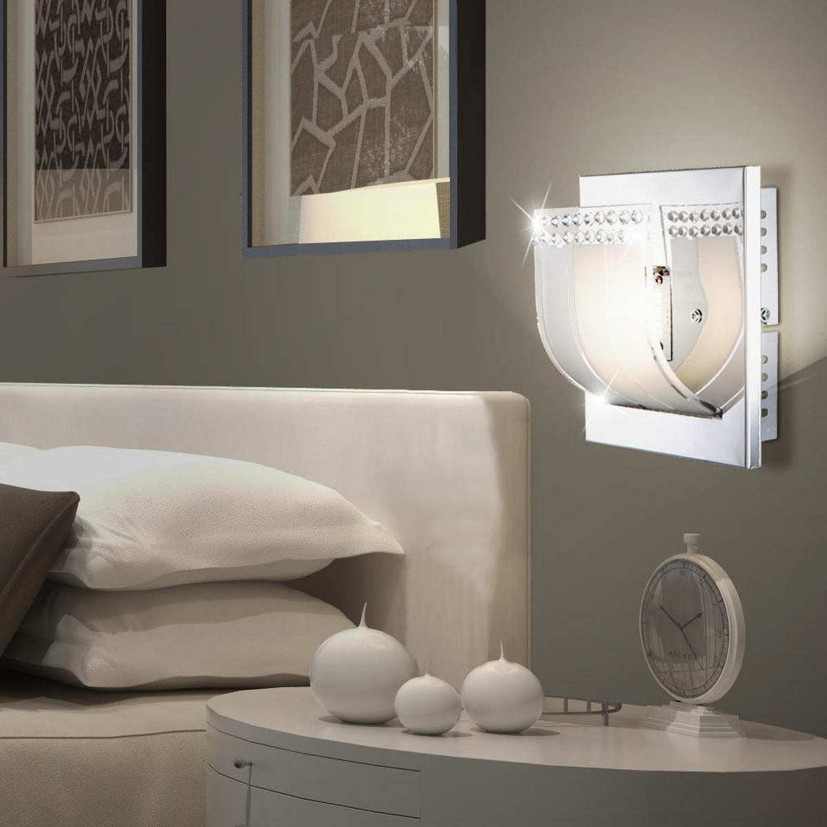 LED WANDLEUCHTE Metall Kristalloptik Silber 2er Set - Silberfarben, Glas (16/9/14cm) - Globo Lighting