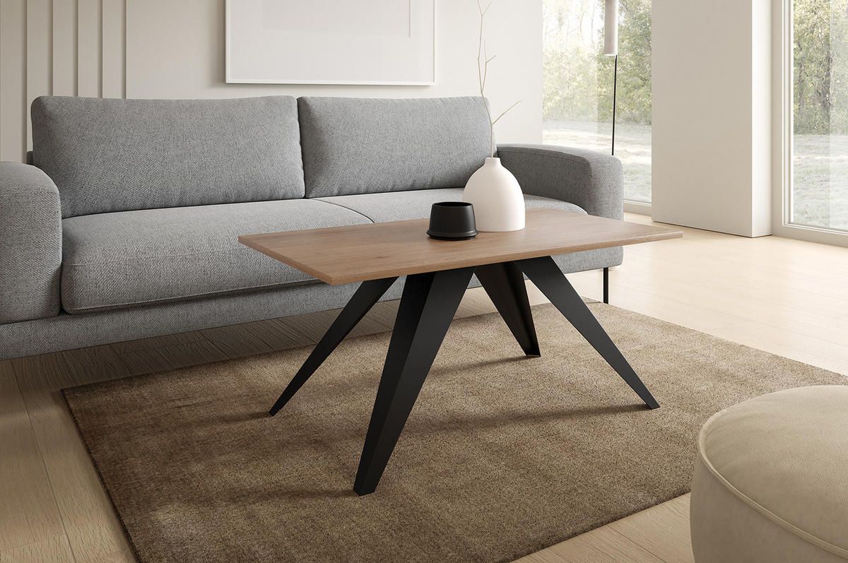 COUCHTISCH Aria Davos Eiche Trüffelbraun / Schwarz 120 / 60 / 48cm - Trüffeleichefarben/Schwarz, Holz/Holzwerkstoff (60/120/48cm) - Feldmann-Wohnen
