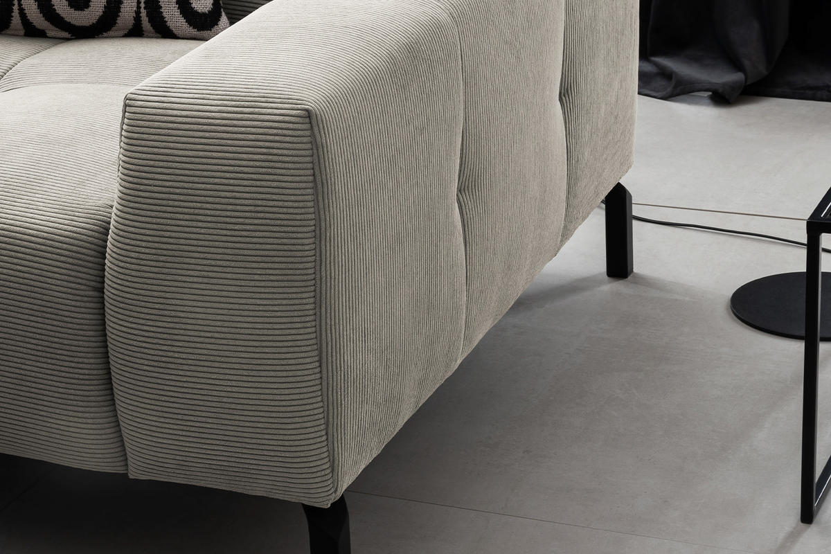 ECKSOFA OHIO Silber Cord - Silberfarben/Schwarz, Textil/Metall (311/219cm) - KAWOLA
