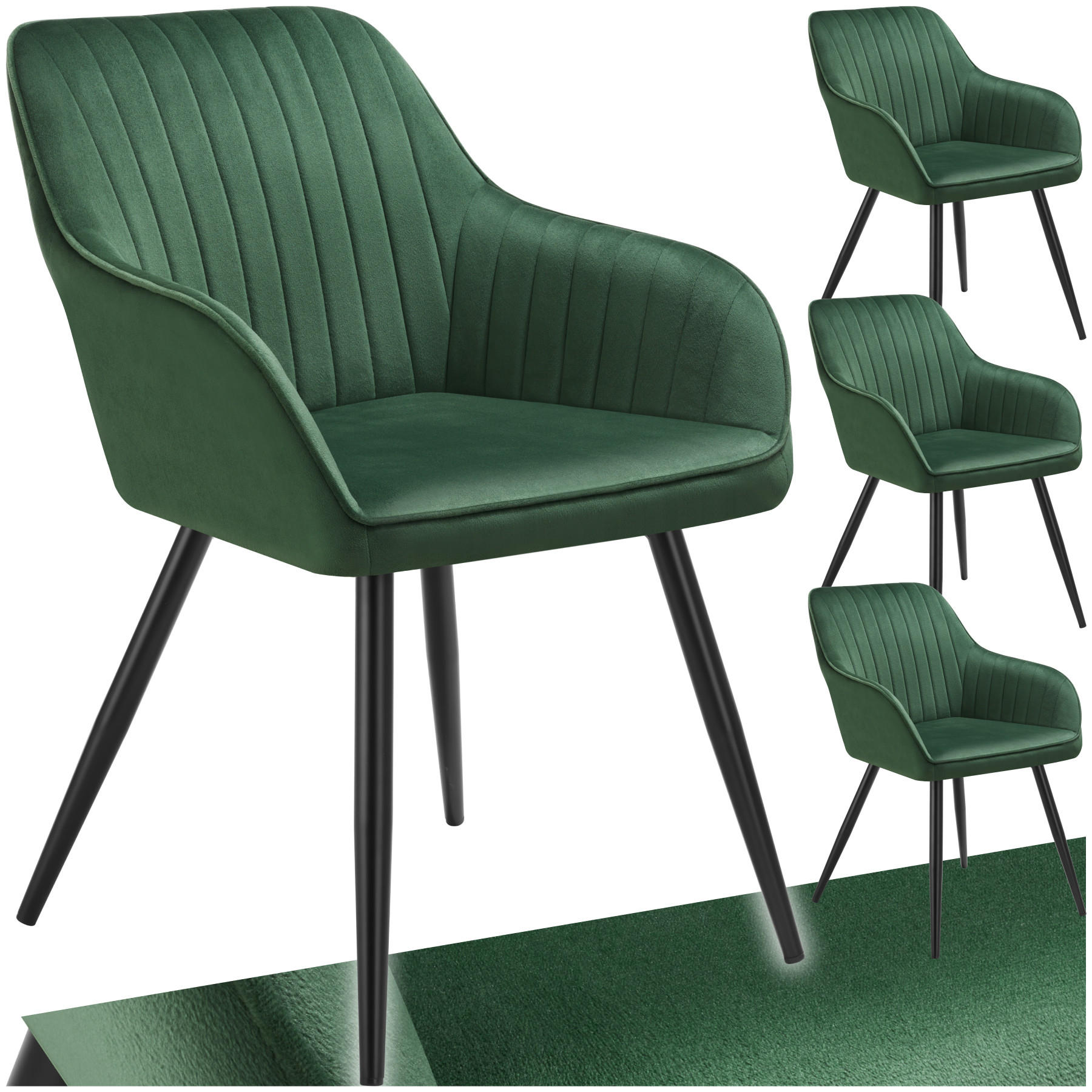 ESSZIMMERSTUHL 4er Set Marilyn 58 x 62 x 82 cm dunkelgrün/schwarz - Dunkelgrün/Schwarz, Metall (58/82/62cm) - tectake