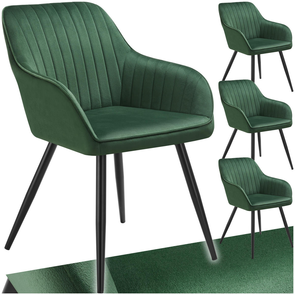 ESSZIMMERSTUHL 4er Set Marilyn 58 x 62 x 82 cm dunkelgrün/schwarz - Dunkelgrün/Schwarz, Metall (58/82/62cm) - tectake