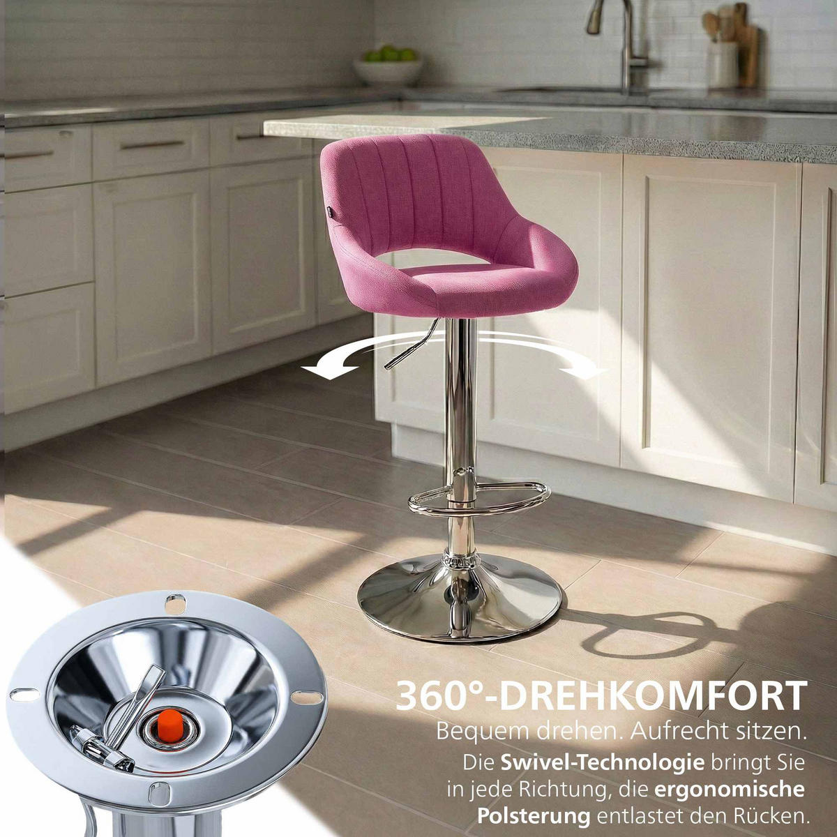 BARHOCKER Stoff Lila - Chromfarben/Lila, Textil/Metall (47/85/48cm) - CLP