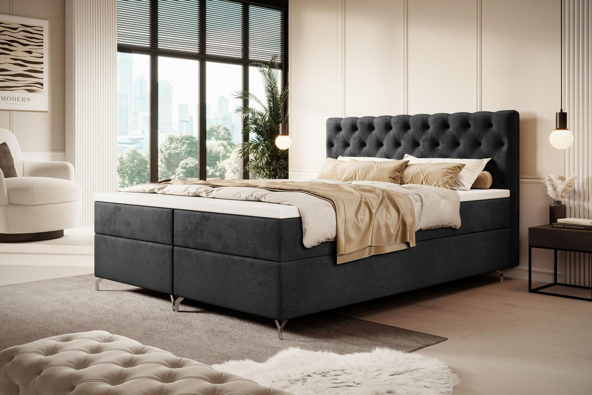 BOXBETT CHESTER mit Matratze H3, Bonell und Topper 120x200 Monolith 84 Links - Hellgrau, Textil (120/200cm) - Bedante