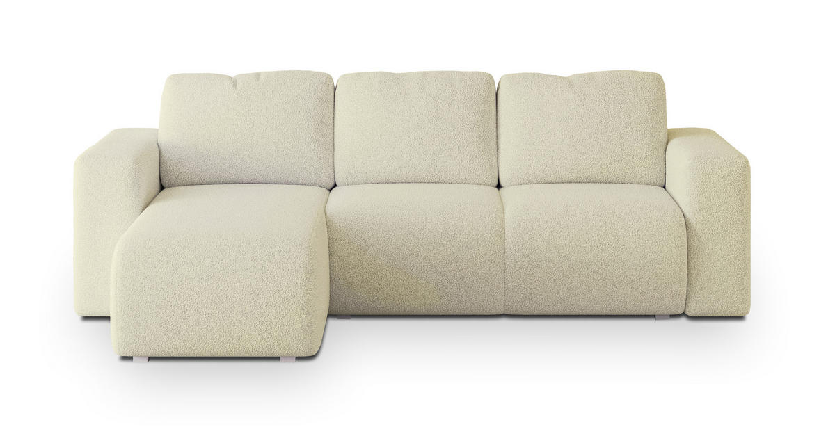 ECKSOFA RINOVA Creme Boucle-Stoff mit Schlaffunktion - Creme, Holz (250/143cm) - MASSENO