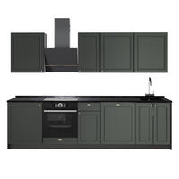 KÜCHENZEILE Fame-Line, Grün-Gold Landhaus/Anthrazit, 280 cm, AP Anthrazit - Anthrazit/Grün, Holzwerkstoff (280/206.8/60cm) - Vicco