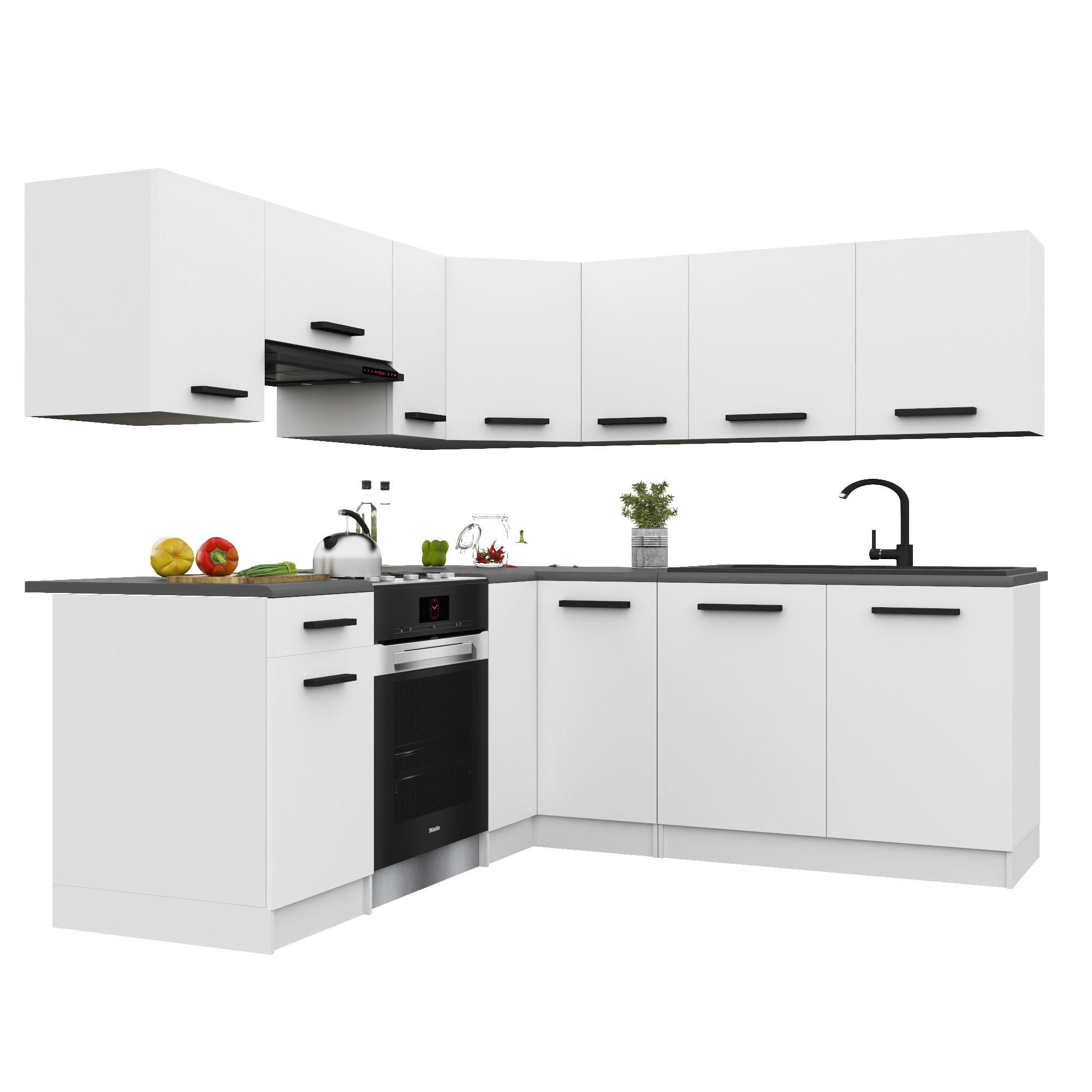 KÜCHENZEILE Italia 6 360 cm, mit Arbeitsplatten, Weiß Matt - Weiß, Holz (360/143/60cm) - B BELINI GROUP