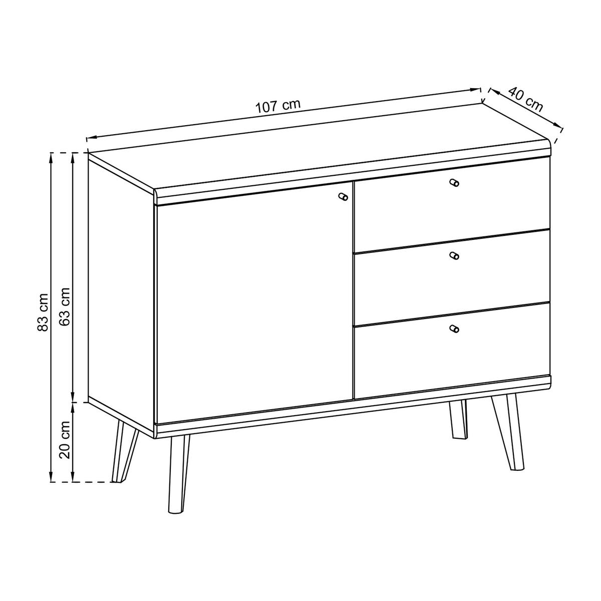 KOMMODE PRIMARIO 107/83/40 cm mit 3 Schubladen 1 Türen Eichefarben - Eichefarben/Weiß, Holzwerkstoff (107/83/40cm) - MASSENO