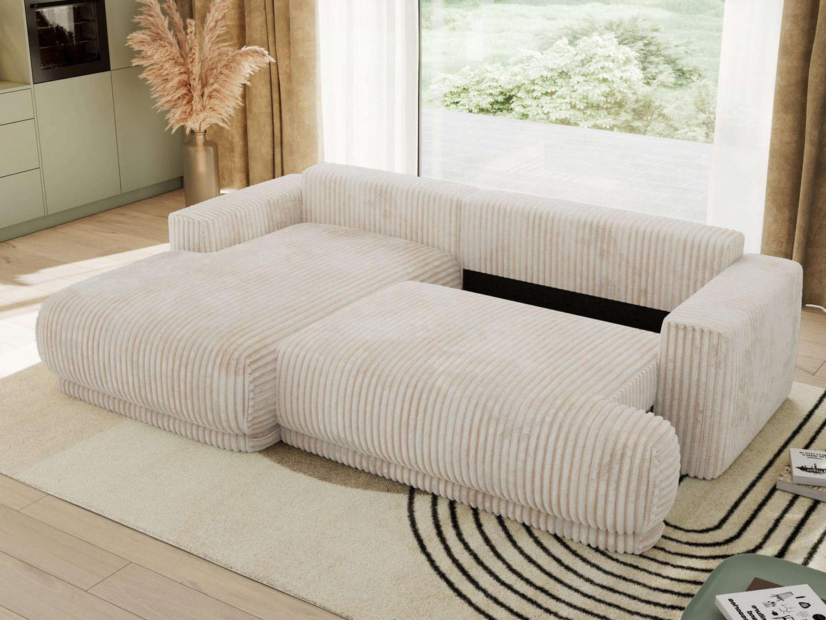 ECKSCHLAFSOFA RINA L Beige Cord - links - Beige/Schwarz, Kunststoff/Textil (267/170cm) - MKS