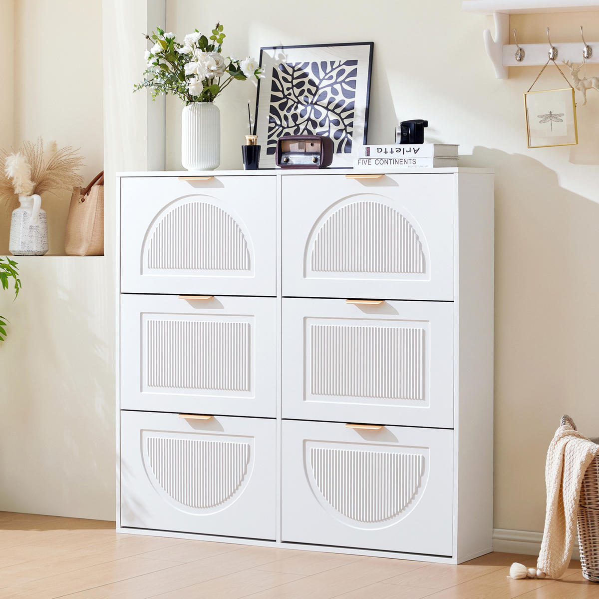 SCHUHSCHRANK 118/25/115 cm mit 6 Klappenfächern und verstellbaren Böden, MDF/Holzwerkstoff, Weiß - Weiß, Holzwerkstoff (118/115/25cm) - Redom