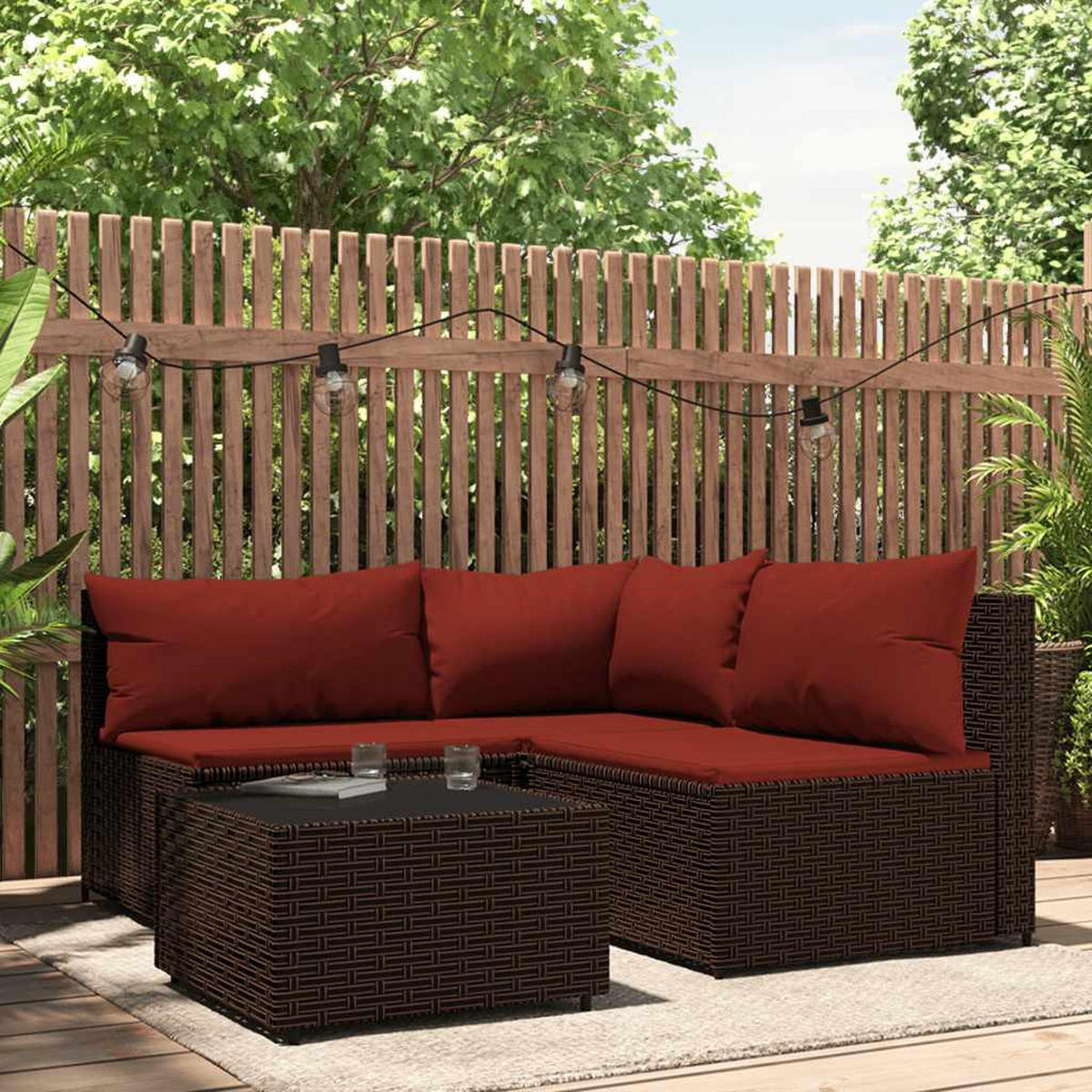GARTEN-LOUNGE-SET 4-teilig Mit Kissen Braun Poly Rattan - Braun, Kunststoff - vidaXL