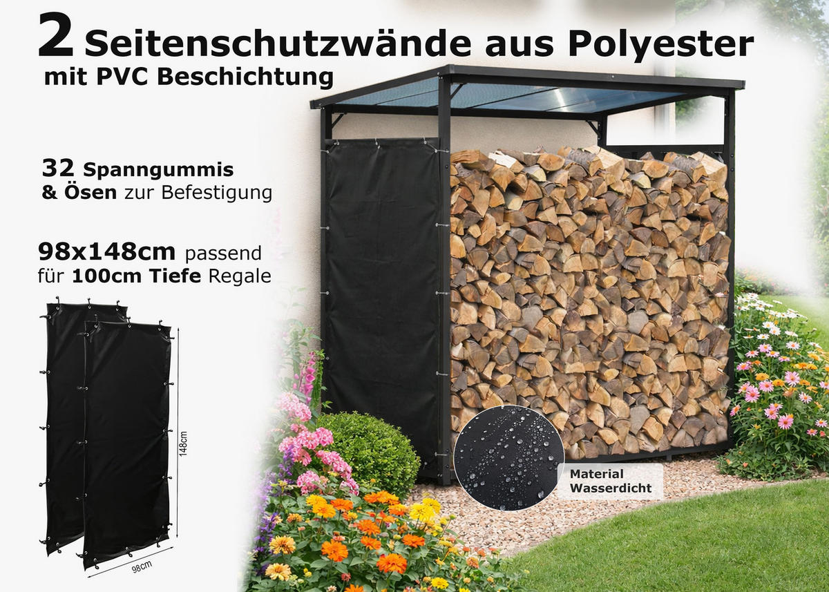 WETTERSCHUTZ für Kaminholzregal 70x185cm - Schwarz, Kunststoff (66/148/1cm) - QUICK STAR