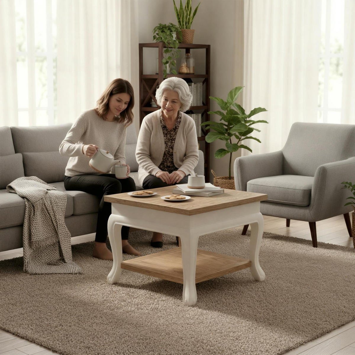 COUCHTISCH eckig 60/60/50 cm Holz Natura/Weiß - Eukalyptusholzfarben/Weiß, Holz (60/60/50cm) - CLP