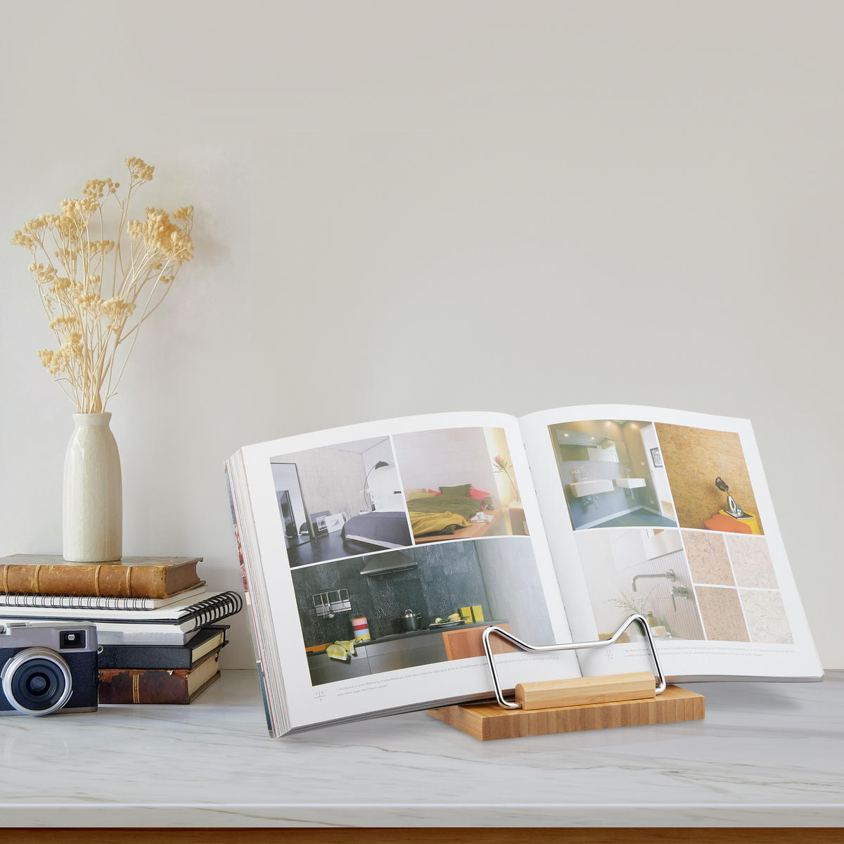 STOJAN na knihy - svetlohnedá, kov/drevo (19.5/20.5/23.5cm) - Relaxdays