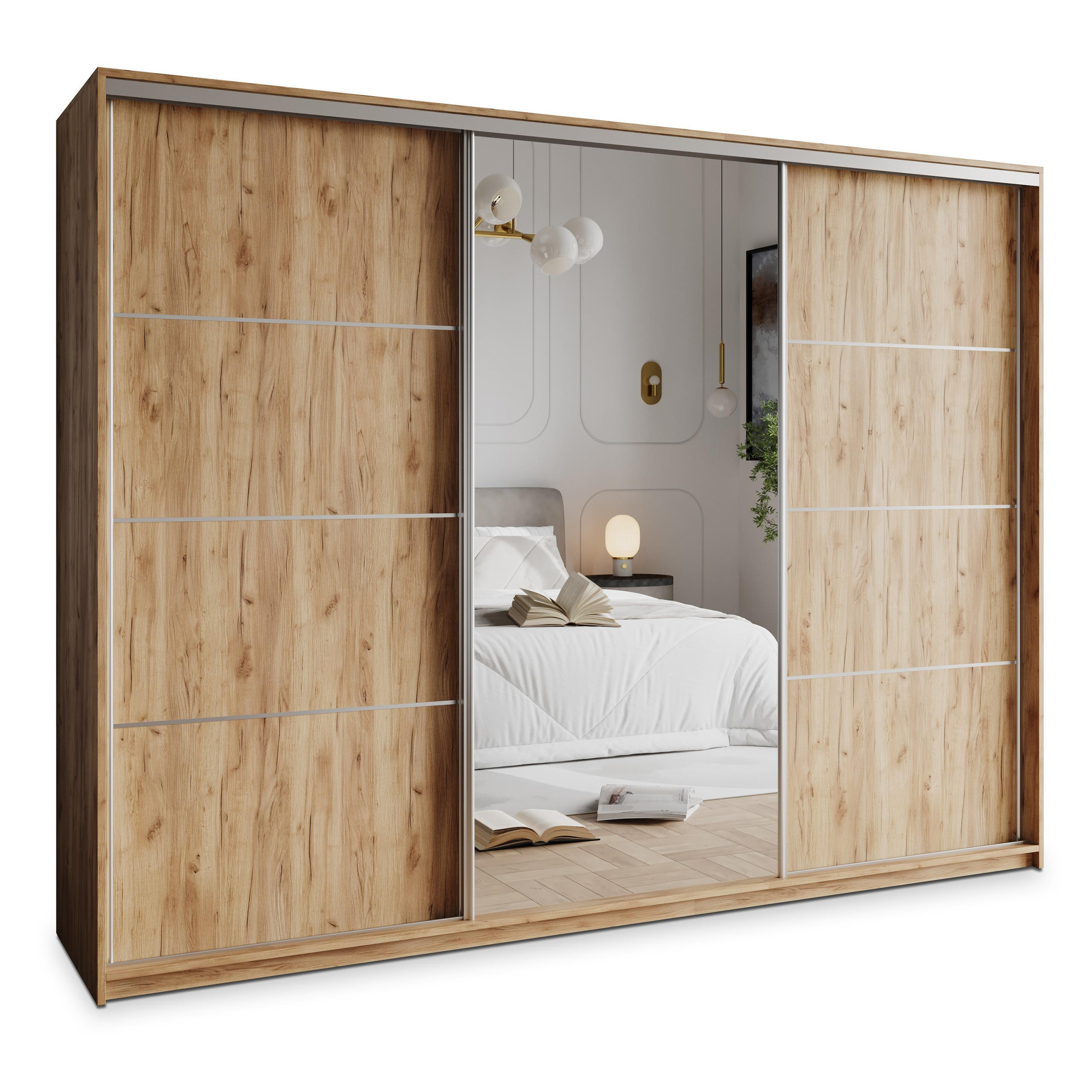 SCHWEBETÜRENSCHRANK VARO 270/205/60 cm 3-türig mit Spiegel Orange - Orange, Holzwerkstoff (270/205/60cm) - MASSENO