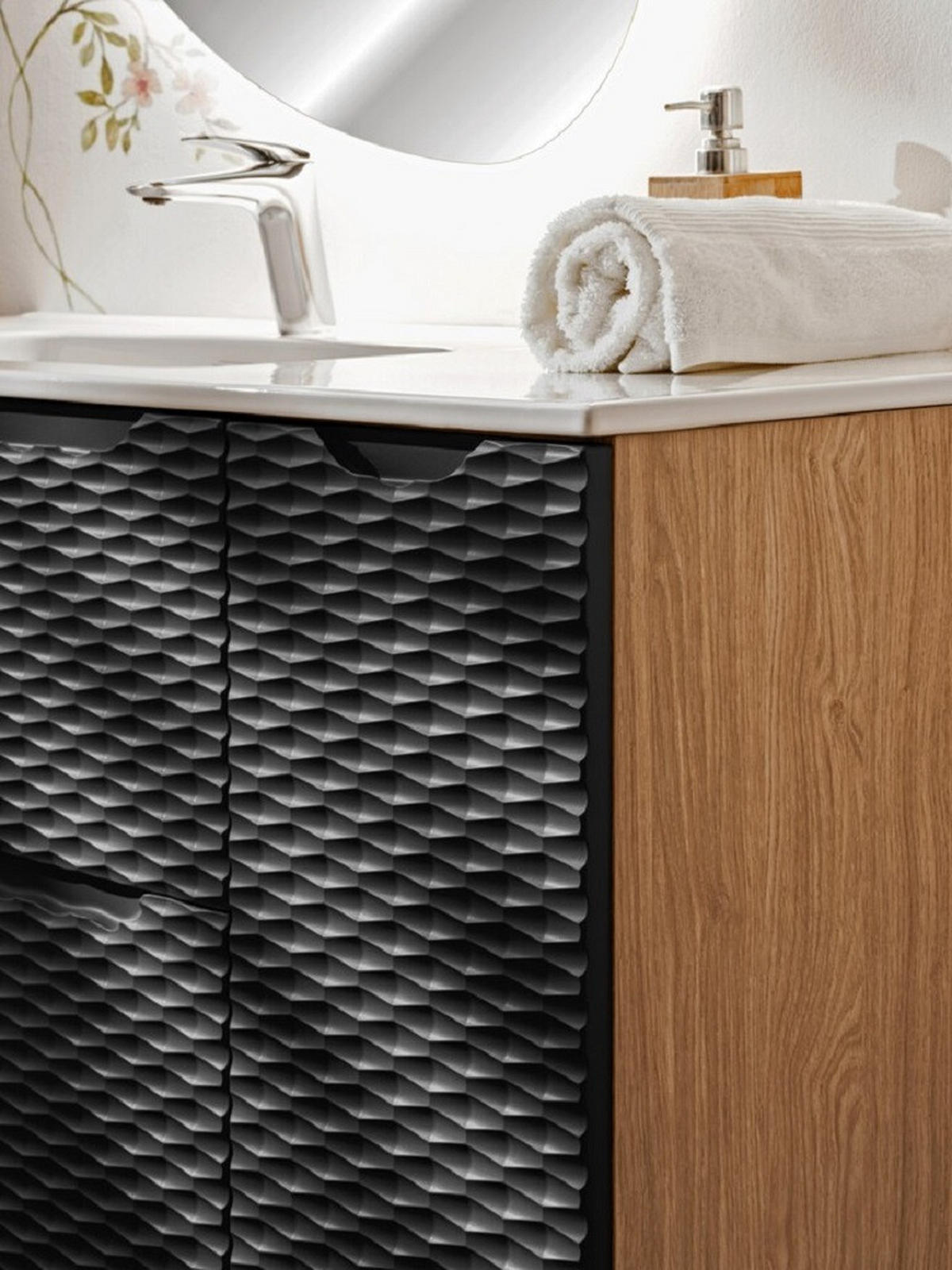 WASCHTISCHKOMBI 120 cm 3 Teile - Ocean Black O BM450 in Schwarz / Geölter Eiche - Schwarz, Holz/Keramik (120/57/46cm)