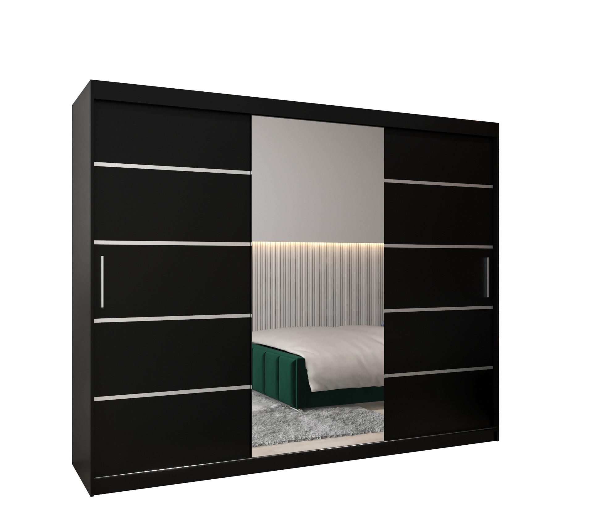 SCHWEBETÜRENSCHRANK 200/250/62 3-türig - Silberfarben/Schwarz, Holz/Kunststoff (250/200/62cm) - Abiks Möbel