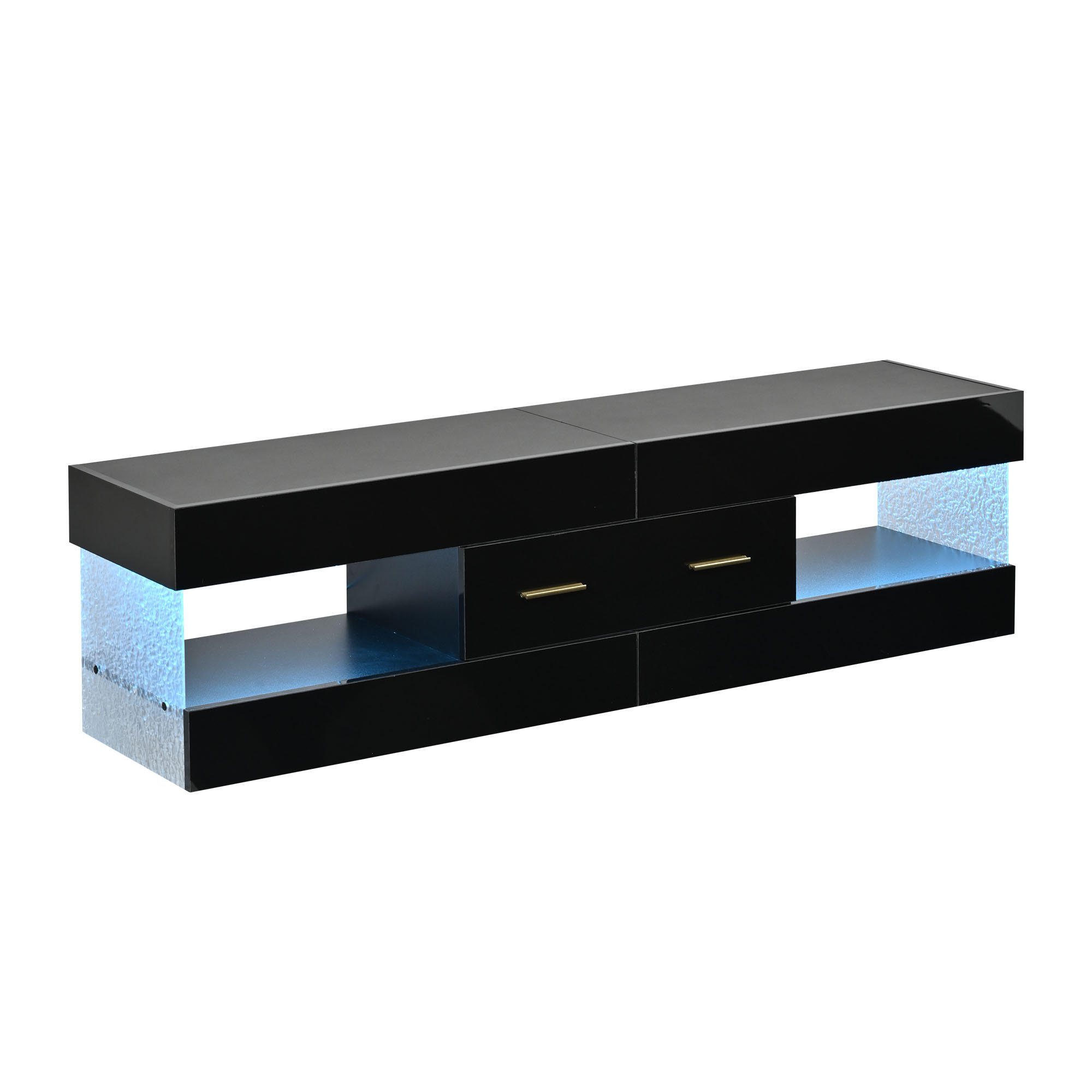 TV-SCHRANK schwarz mit Acryl-Seitenwänden, zwei Schubladen und LED-Beleuchtung 152 × 35 × 40 cm aus Spanplatte - Schwarz, Holzwerkstoff (152/40/35cm) - Luhomfu