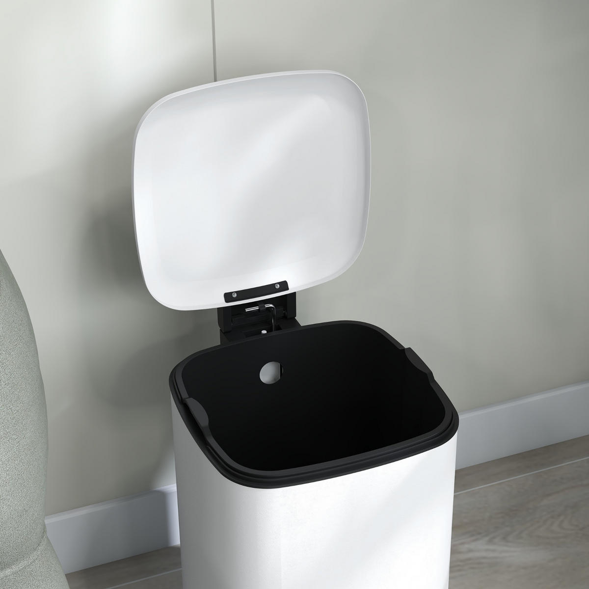 MÜLLEIMER 12L WEISS Treteimer mit Absenkautomatik, 24,5/34,5/32 cm, Metall, Kunststoff - Weiß, Metall (32/34.5/24.5cm) - Rolipo