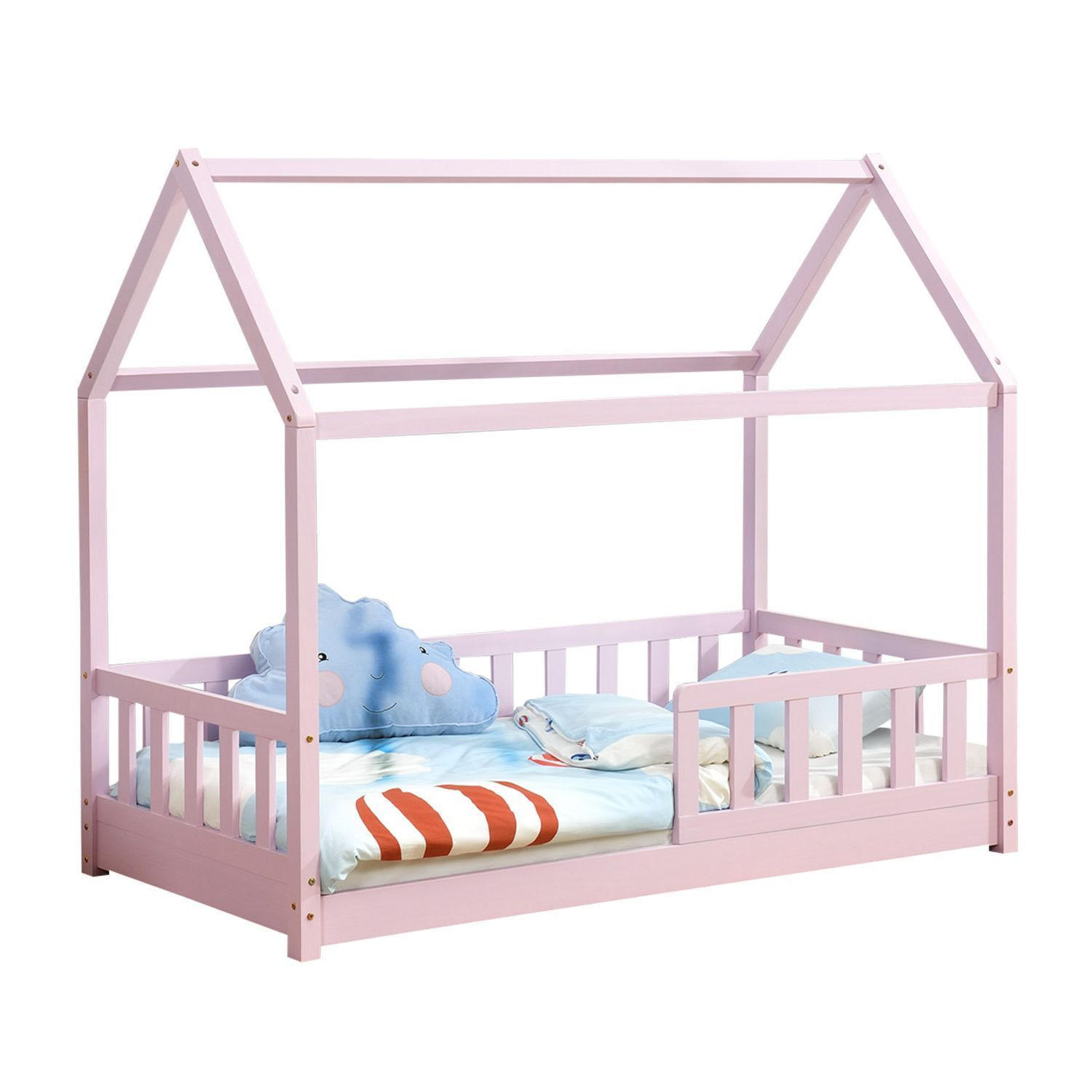 KINDERBETT Marli mit Matratze rosa 80x160 cm - Rosa, Holzwerkstoff (80/160cm) - Juskys