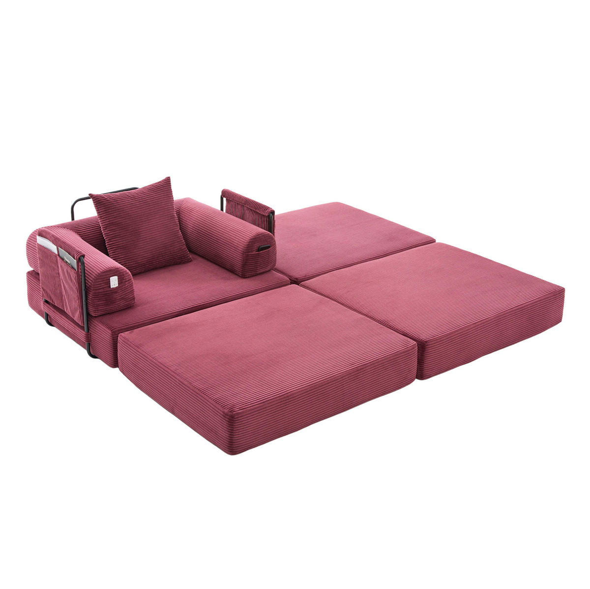 MODULARES Cordsofa 112/190/67 cm aus Cord mit Hocker und montagefreiem Komfort Weinrot - Weinrot, Textil (190/67/112cm) - Modenvie