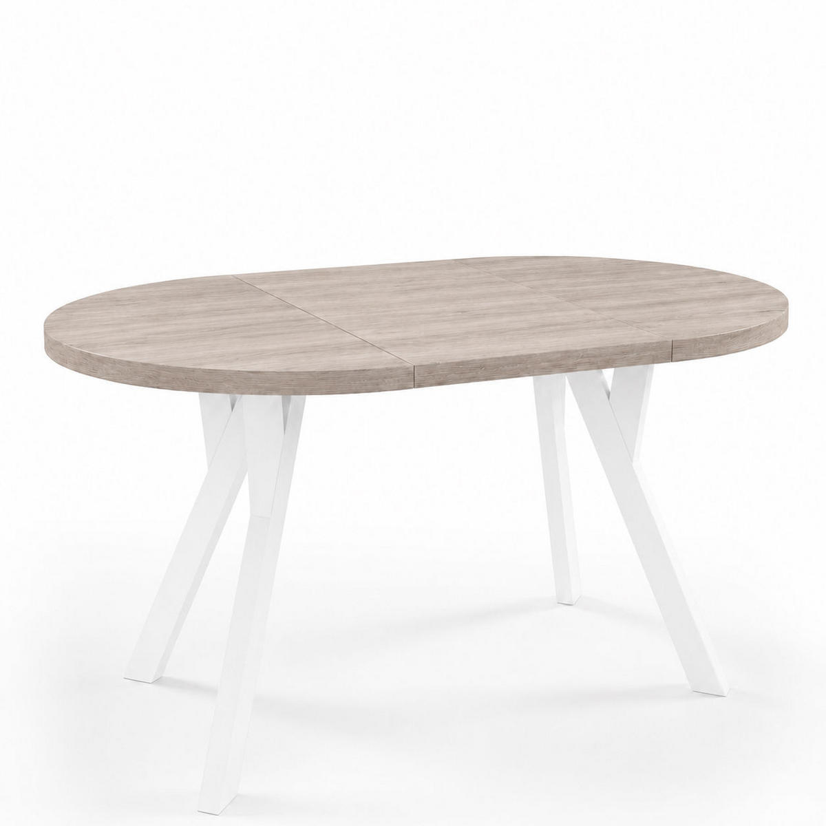 ESSTISCH ausziehbar rund ATO, 100-140 cm, Dekor Sonoma, weiße Holzbeine - Weiß/Sonoma Eiche, Holzwerkstoff/Buchenholz (100/100/77cm) - VENASI MÖBEL