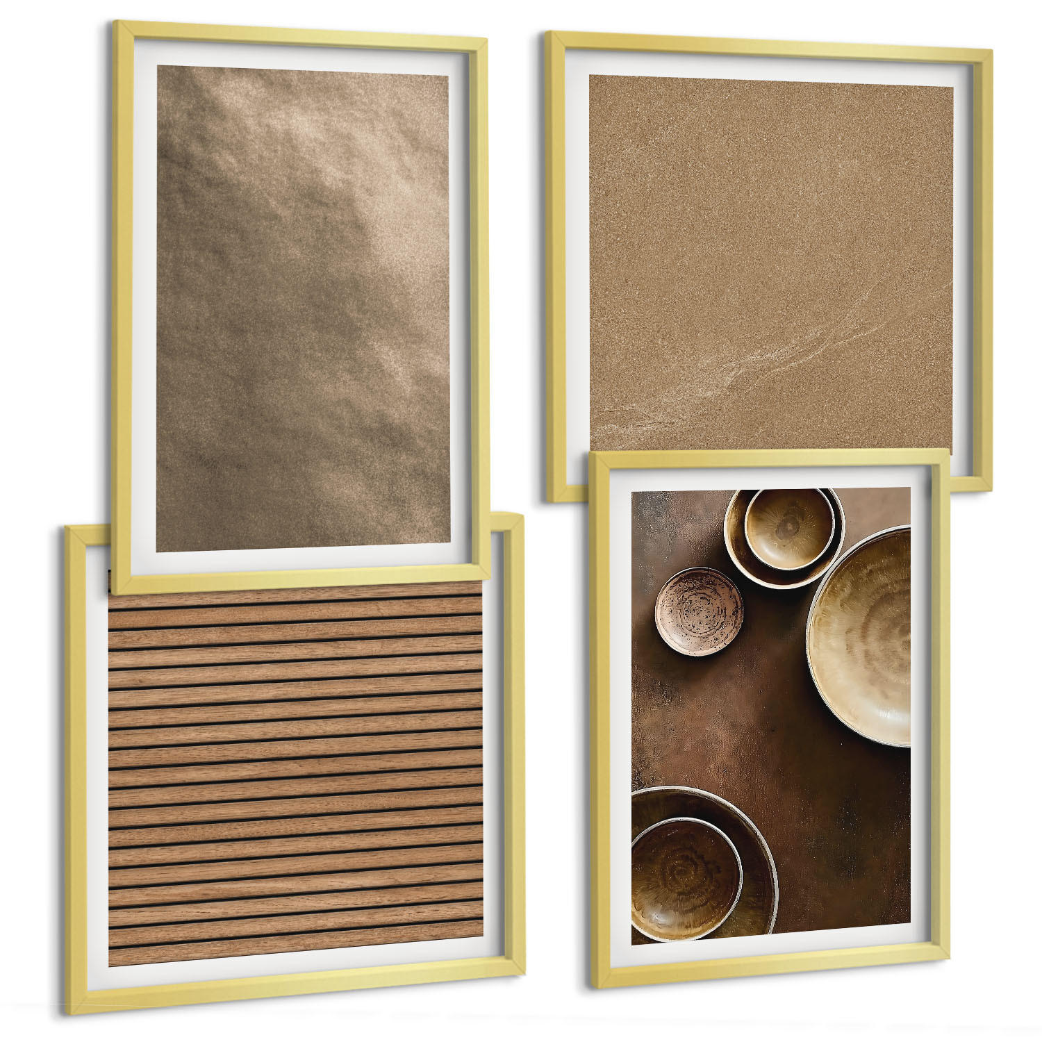 BILDER SET 4er Set - 50x50 cm & 40x60 cm Goldrahmen - Moderne Steinstrukturen - Goldfarben, Kunststoff (50/50cm) - TULUP