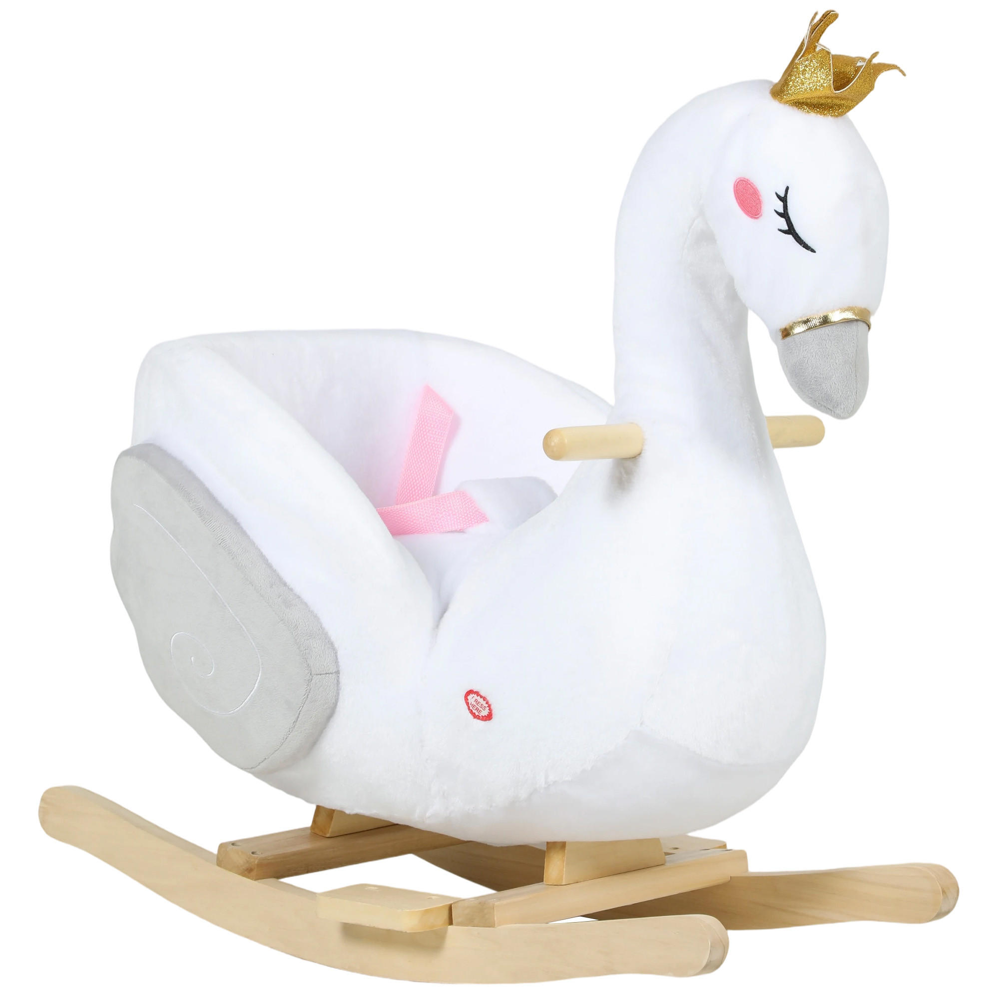 SCHAUKELTIER, Schwan-Schaukel mit Schlaflied weicher Füllung Holzrahmen Plüsch - Weiß, Textil (40/68/65cm) - AIYAPLAY