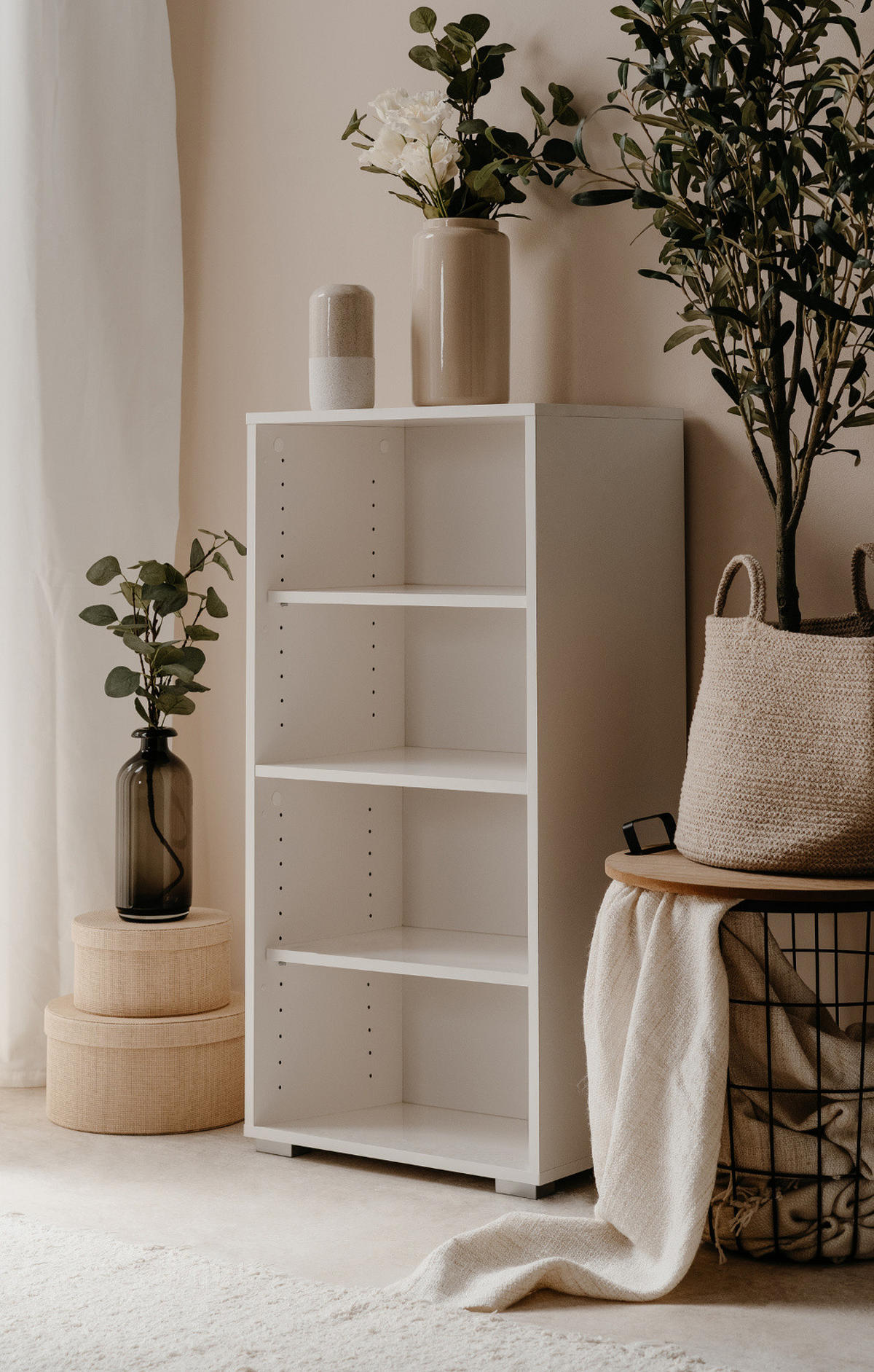 REGAL weiß 46 x 97 cm, Standregal mit 4 variablen Fächern - Silberfarben/Weiß, Holzwerkstoff/Kunststoff (46/96.5/33.5cm) - Furn.Design