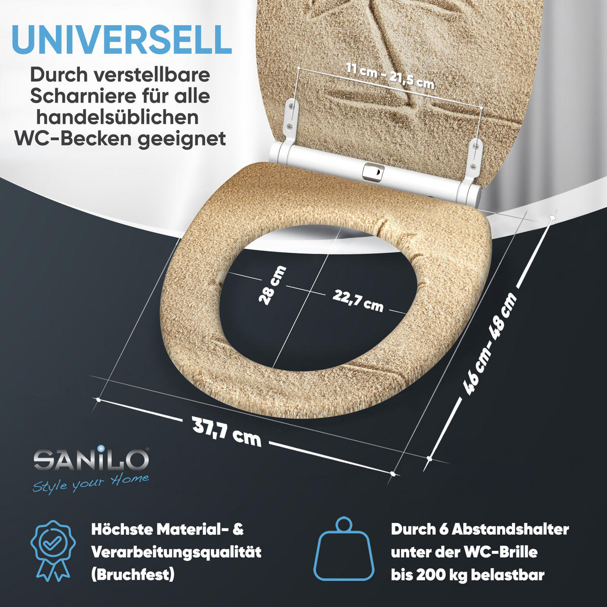 WC-SITZ mit Absenkautomatik & Top Fix Sunshine - Braun, Holzwerkstoff (37.7/5.5/48cm) - Sanilo