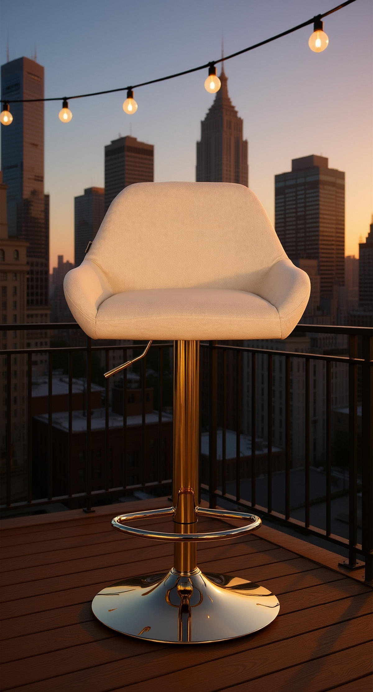 BARHOCKER 2er Set Prag Gold Stoff creme - Goldfarben/Creme, Textil/Metall (51/109/52cm) - TPFLiving