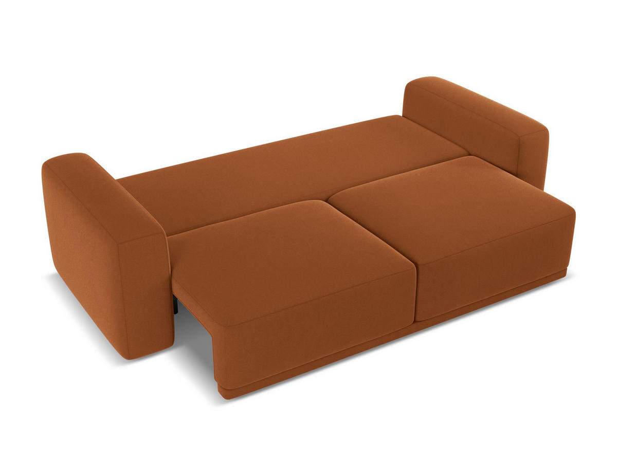 3-SITZER SOFA mit Schlaffunktion Samt Stoff Orange - Terra cotta/Schwarz, Kunststoff/Textil (242/91/100cm) - Makamii
