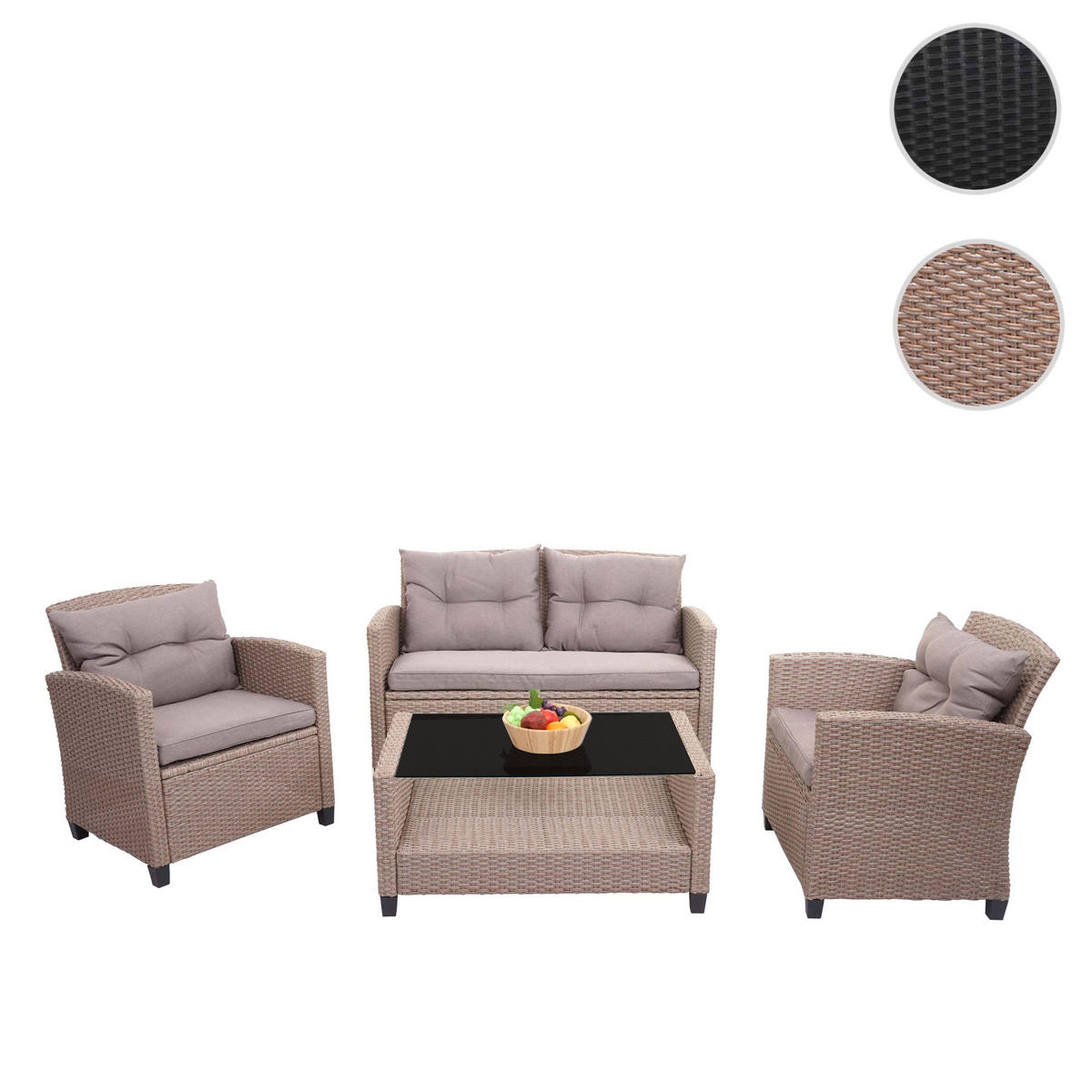 XXL POLY-RATTAN GARNITUR 4-TLG Braun - Braun, Kunststoff - MCW