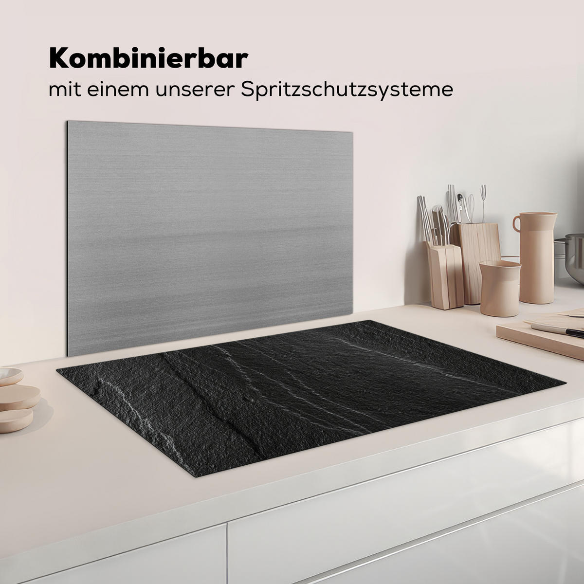 HERDABDECKPLATTE Stein - Anthrazit - Dunkelgrau - Steinstruktur Ceranfeldabdeckung 85x52 cm - Anthrazit, Kunststoff (85/52/0.2cm) - MuchoWow