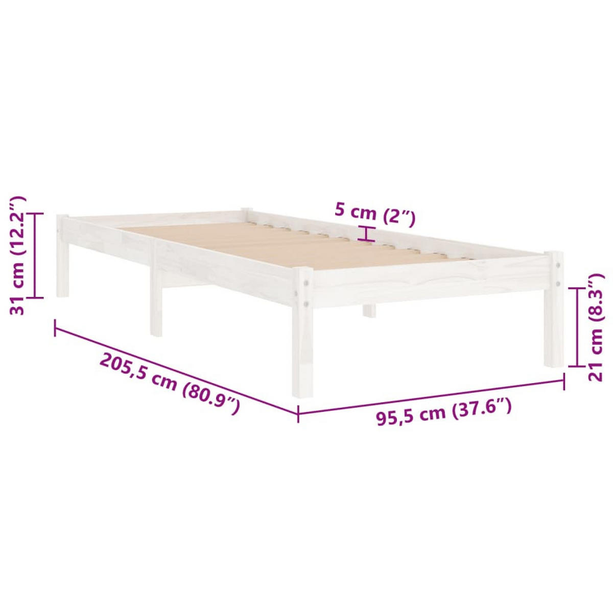MASSIVHOLZBETT Weiss Kiefer 90/200 Cm - Weiß, Leder (90/200cm) - vidaXL