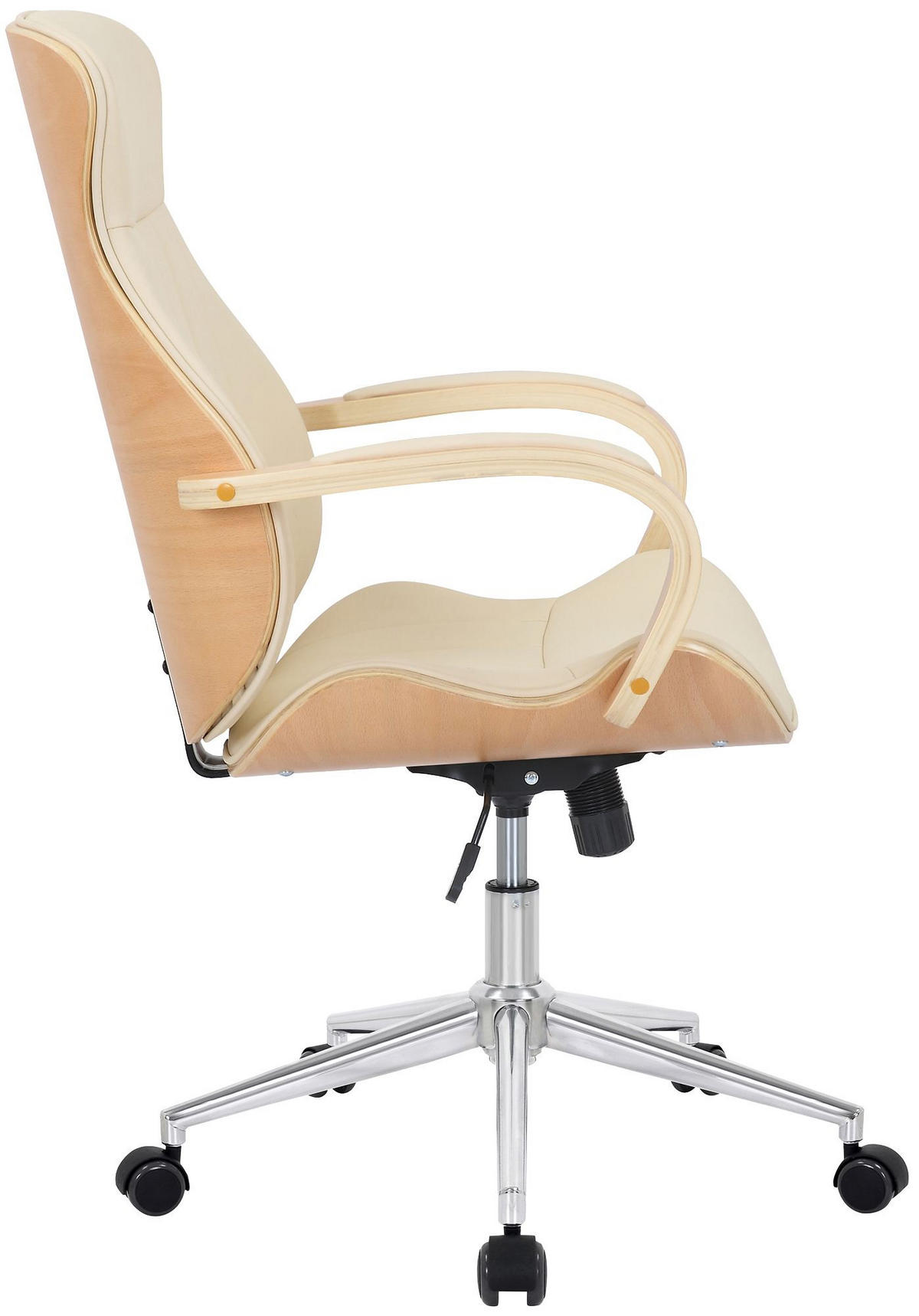 DREHSTUHL Lederlook Natura/Creme - Chromfarben/Eukalyptusholzfarben, Textil/Metall (63/100/68cm) - CLP