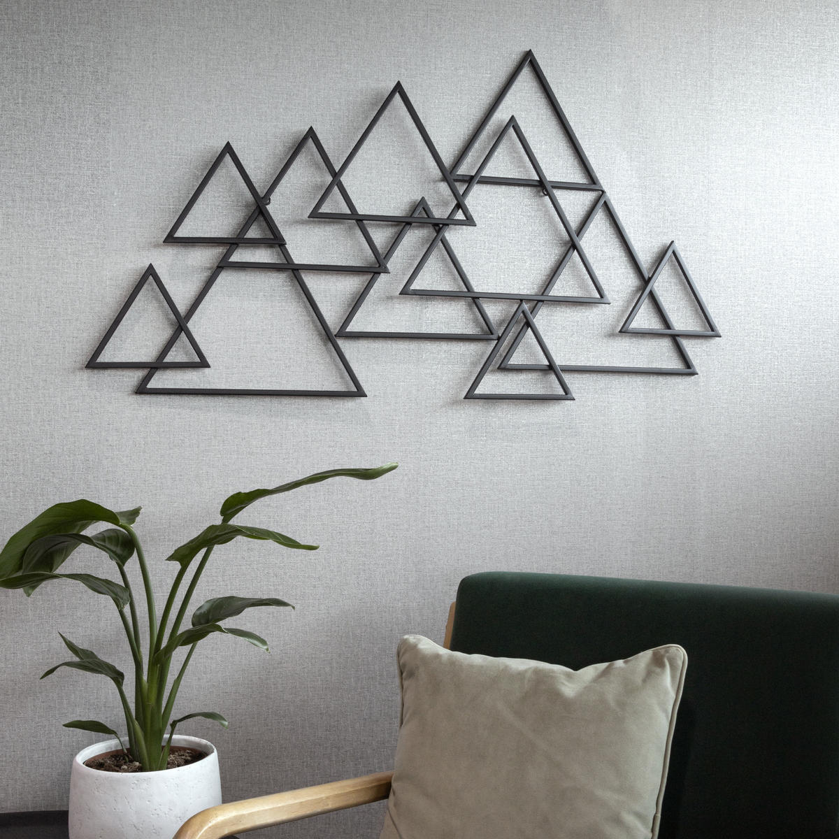 METALLKUNST - Moderne Dreiecke - Schwarz - Schwarz, Metall (111/64/111cm) - Art for the Home