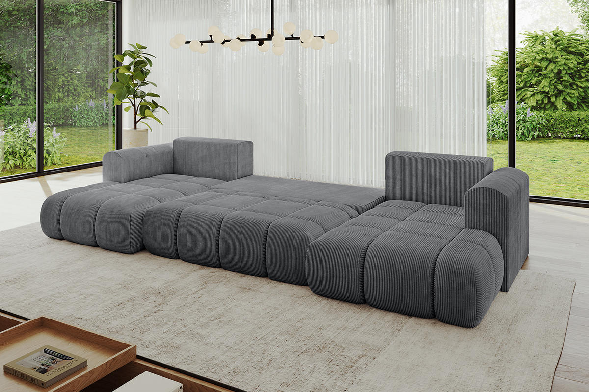 WOHNLANDSCHAFT Ottomane Links CLOUD-U-v1 414x180x40 Dunkelgrau Cord - Dunkelgrau, Holzwerkstoff/Kunststoff (414/90/180cm) - ALTDECOR