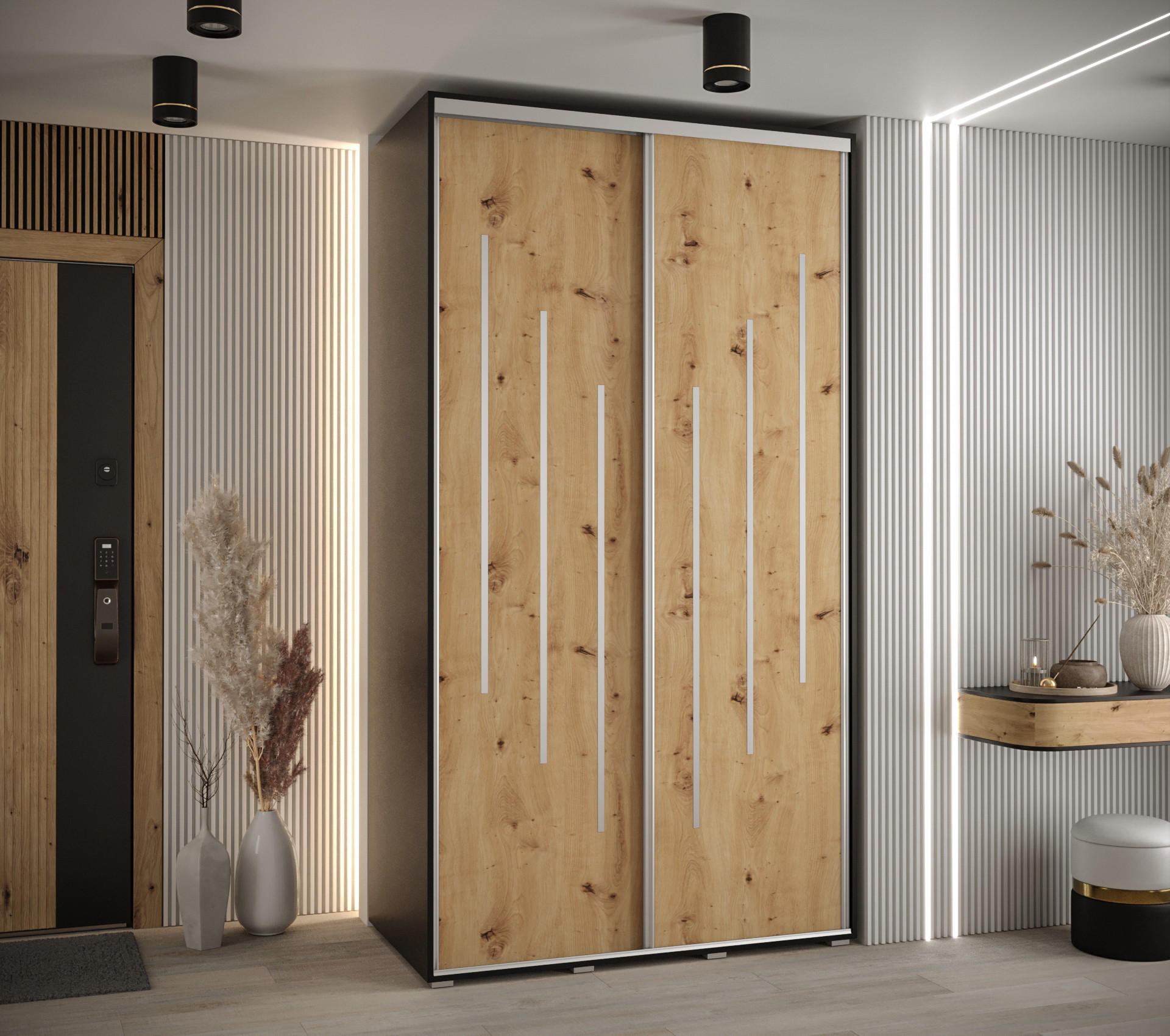 SCHWEBETÜRENSCHRANK 235,2/130/60 2-türig - Silberfarben/Schwarz, Holz/Metall (130/235/60cm) - Abiks Möbel