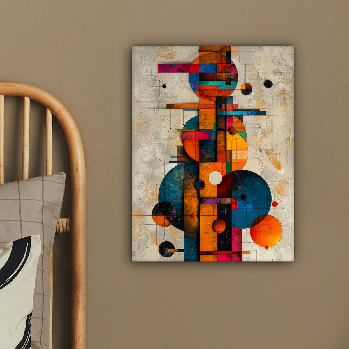 OBRAZ NA PLÁTNE Vintage - Moderné umenie - Oranžová - Geometrické tvary 30x40 cm - viacfarebná, textil (30/40cm) - MuchoWow