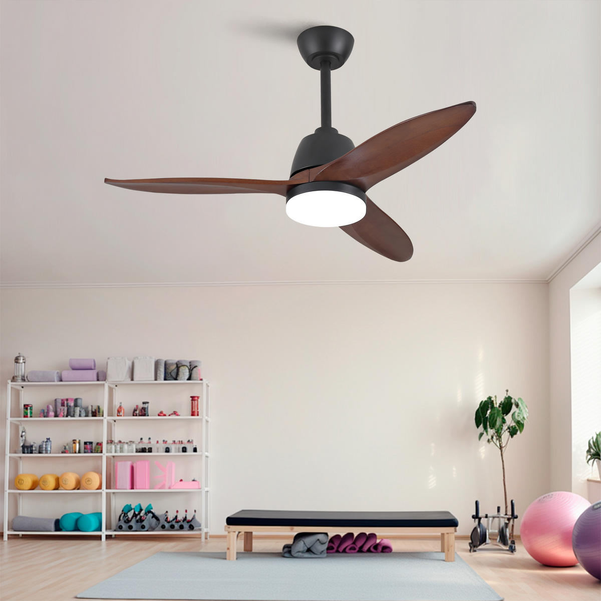 DECKENVENTILATOR DE-16250 36 Zoll mit Steuergriff & LED Naturholz - Walnussfarben, Holz (107/107/45cm) - ComfortXL