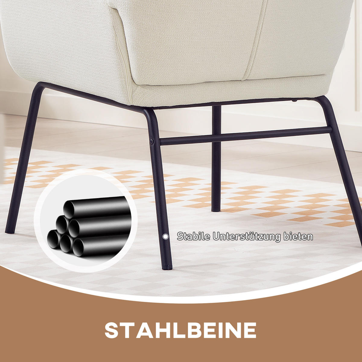 OHRENSESSEL Wohnzimmer Sessel Loungesessel Relaxsessel mit hoher Rückenlehne - Creme/Schwarz, Textil/Metall (70/103.5/74.5cm) - HOMCOM