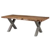 BAUMTISCH Sheesham 220x100x77 natur sandgestrahlt / X-Beine silber matt FREEFORM 5 - Silberfarben/Naturfarben, Holz (220/100/77cm) - Massivmoebel24
