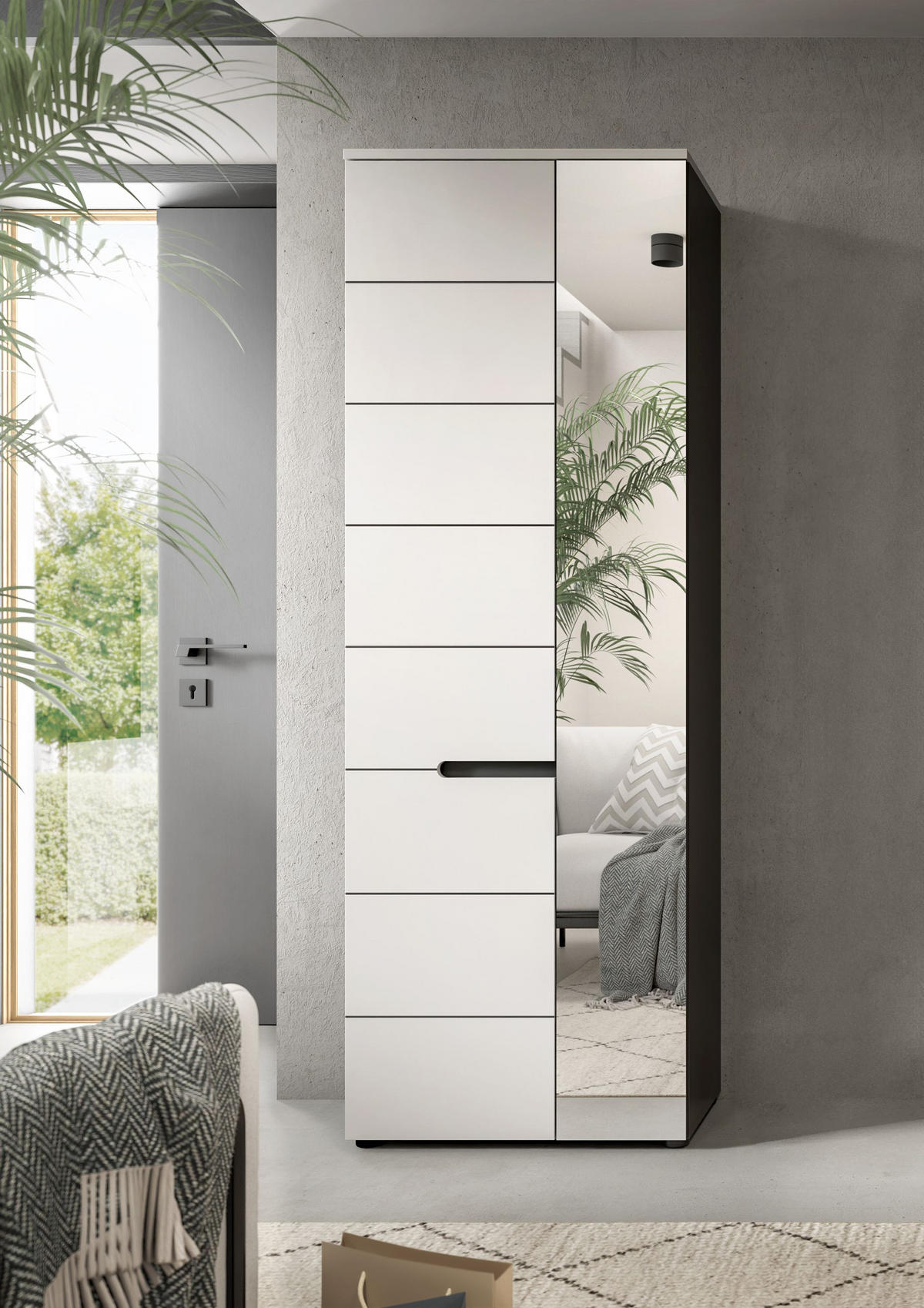 GARDEROBENSCHRANK CANU (B/H/T: ca. 65/190/37 cm) in Basalt grau/weiß - Anthrazit, Holzwerkstoff (65/190/37cm)