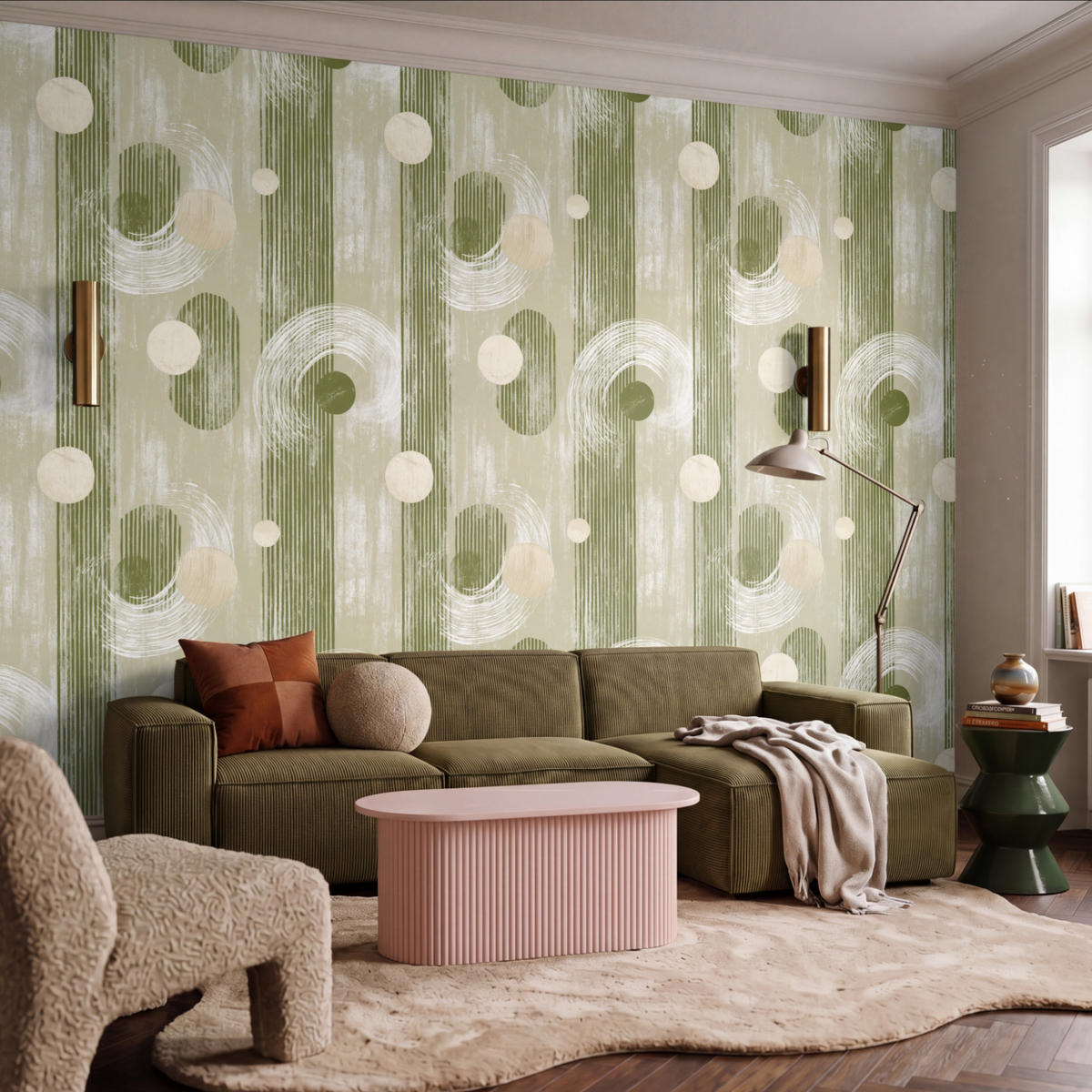 TAPETE - Künstlerisch - Modern - Grün - 400x300 cm - Olivgrün, Papier (400/300cm) - OnlyWow