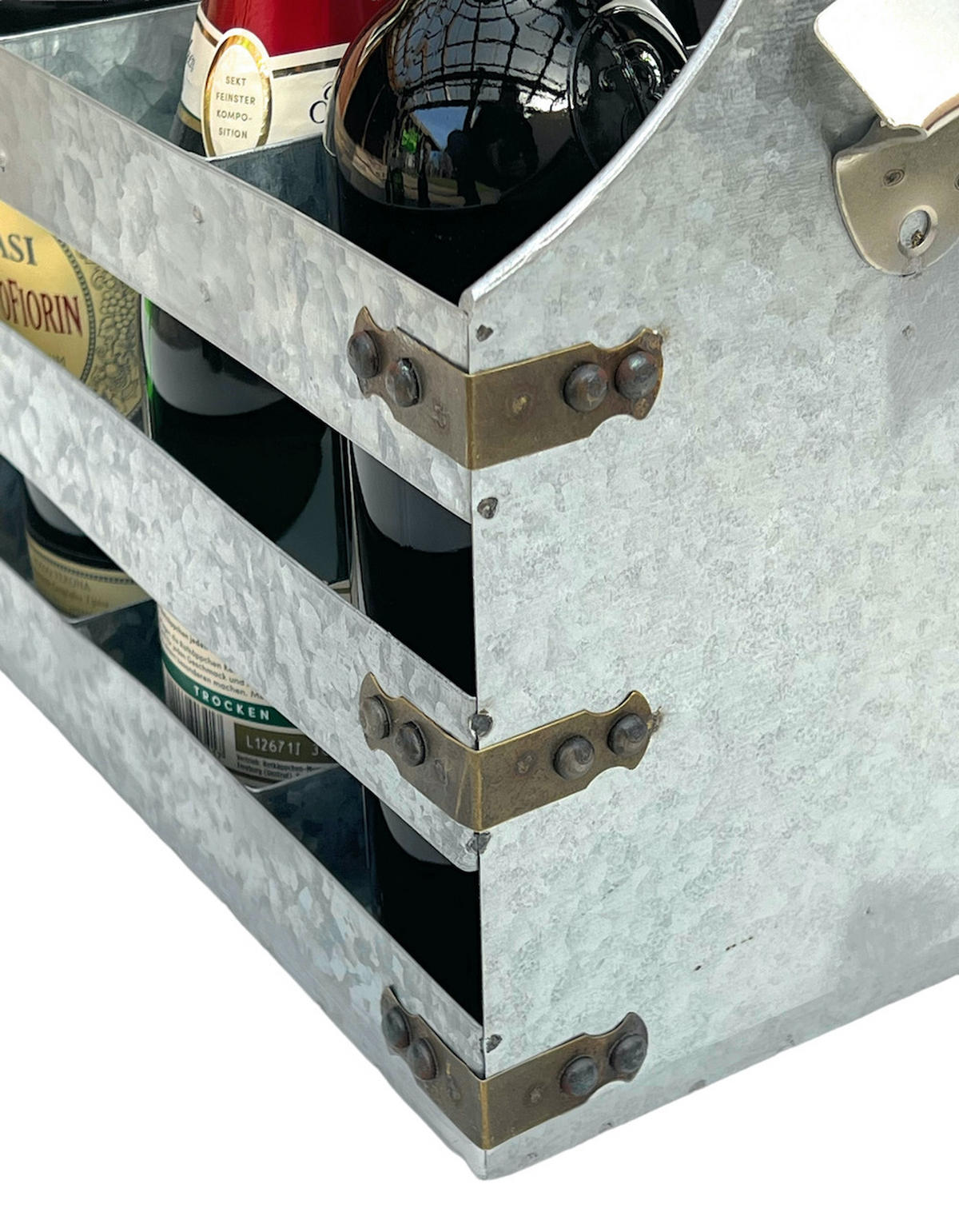 WEINTRÄGER Metall für 6 Flaschen mit Öffner 96403  - Silberfarben, Metall (33/33/20cm) - DanDiBo