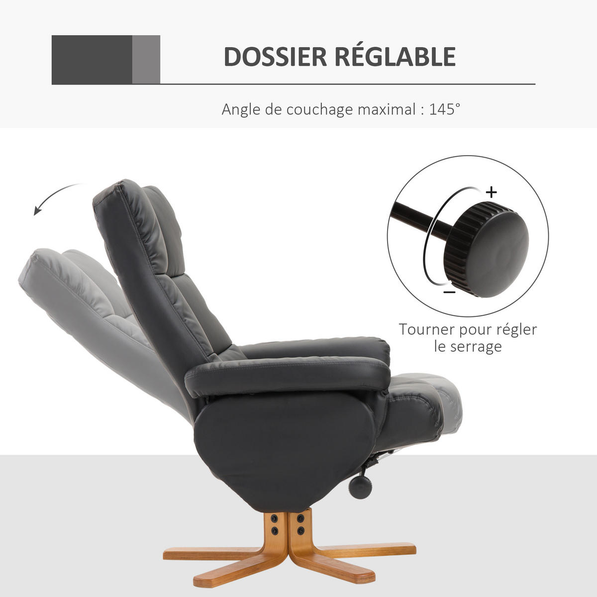 RELAXSESSEL DE-17363 Schwarz - Schwarz, Holz (86/99/80cm) - ComfortXL