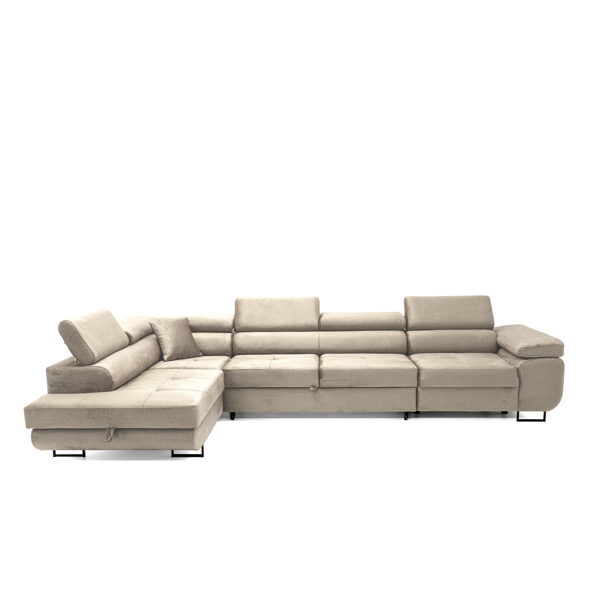 ECKSOFA WILD MAXI L Links mit Schlaffunktion 125x195 Velours Beige - Chromfarben/Beige, Holz/Textil (203/350cm) - Muffo