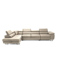 ECKSOFA WILD MAXI L Links mit Schlaffunktion 125x195 Velours Beige - Chromfarben/Beige, Holz/Textil (203/350cm) - Muffo