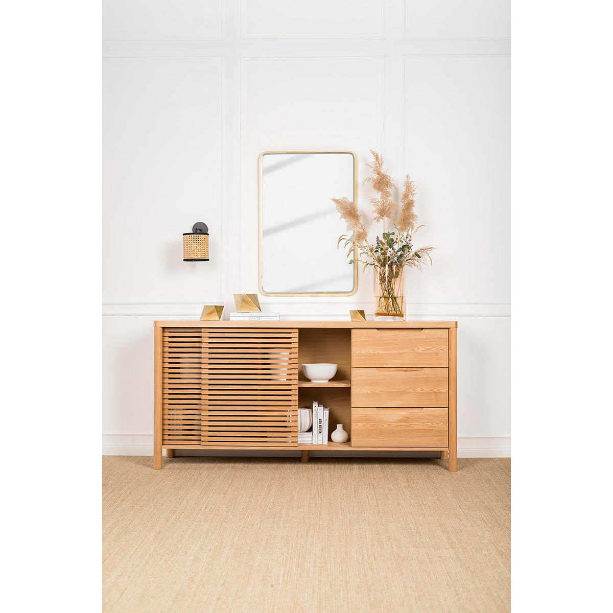 SIDEBOARD - Esche massiv, 180 cm - Braun, Holz (180/88/45cm) - home24