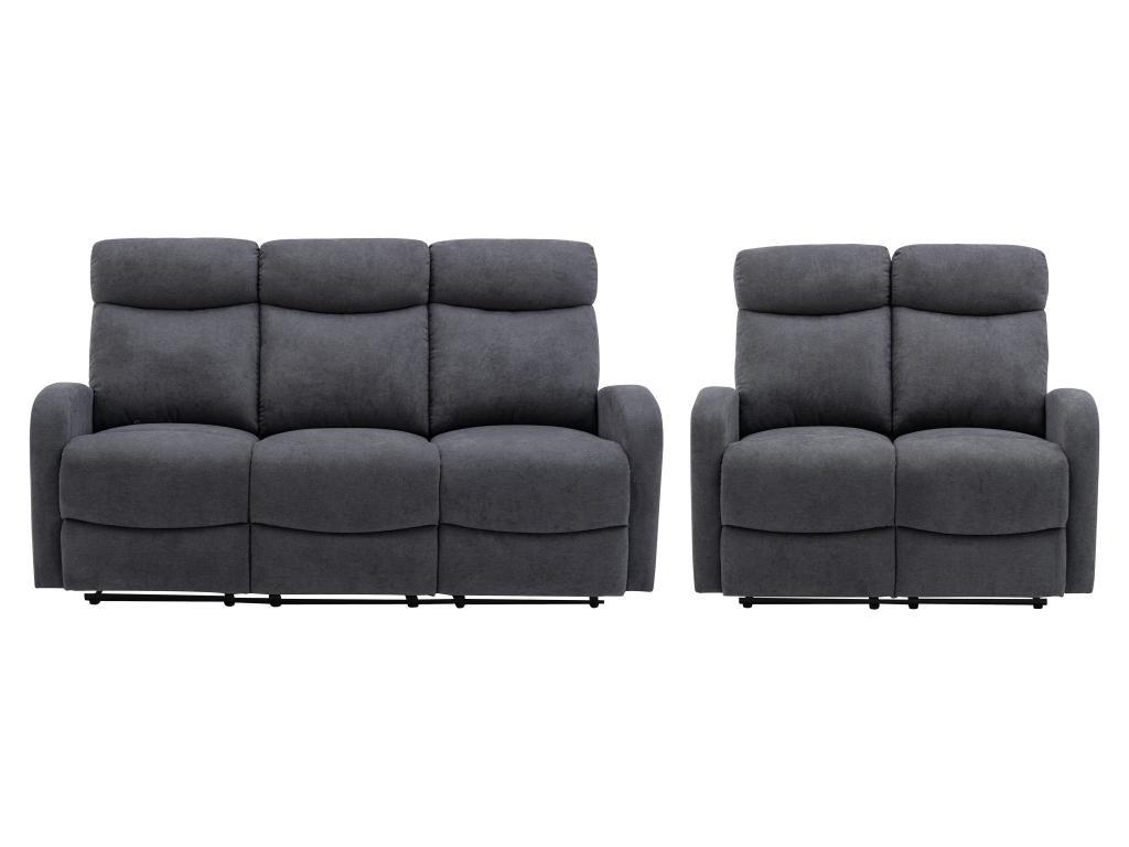 COUCHGARNITUR Relax 3+2 - Stoff - Grau - EVELYN - Grau, Textil (95/100/180cm) - Vente-Unique